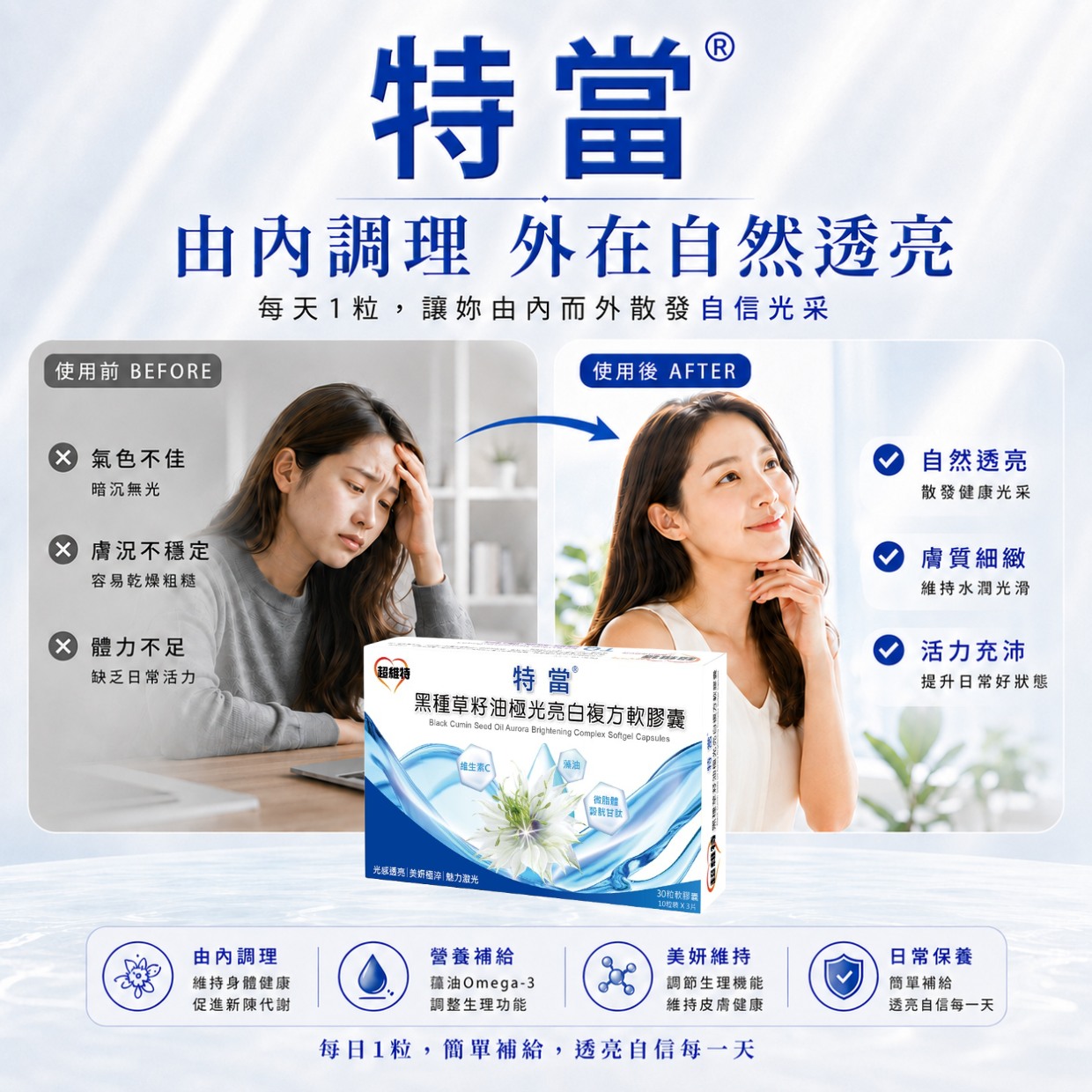 特當<sup>®</sup> 黑種草籽油極光亮白複方軟膠囊